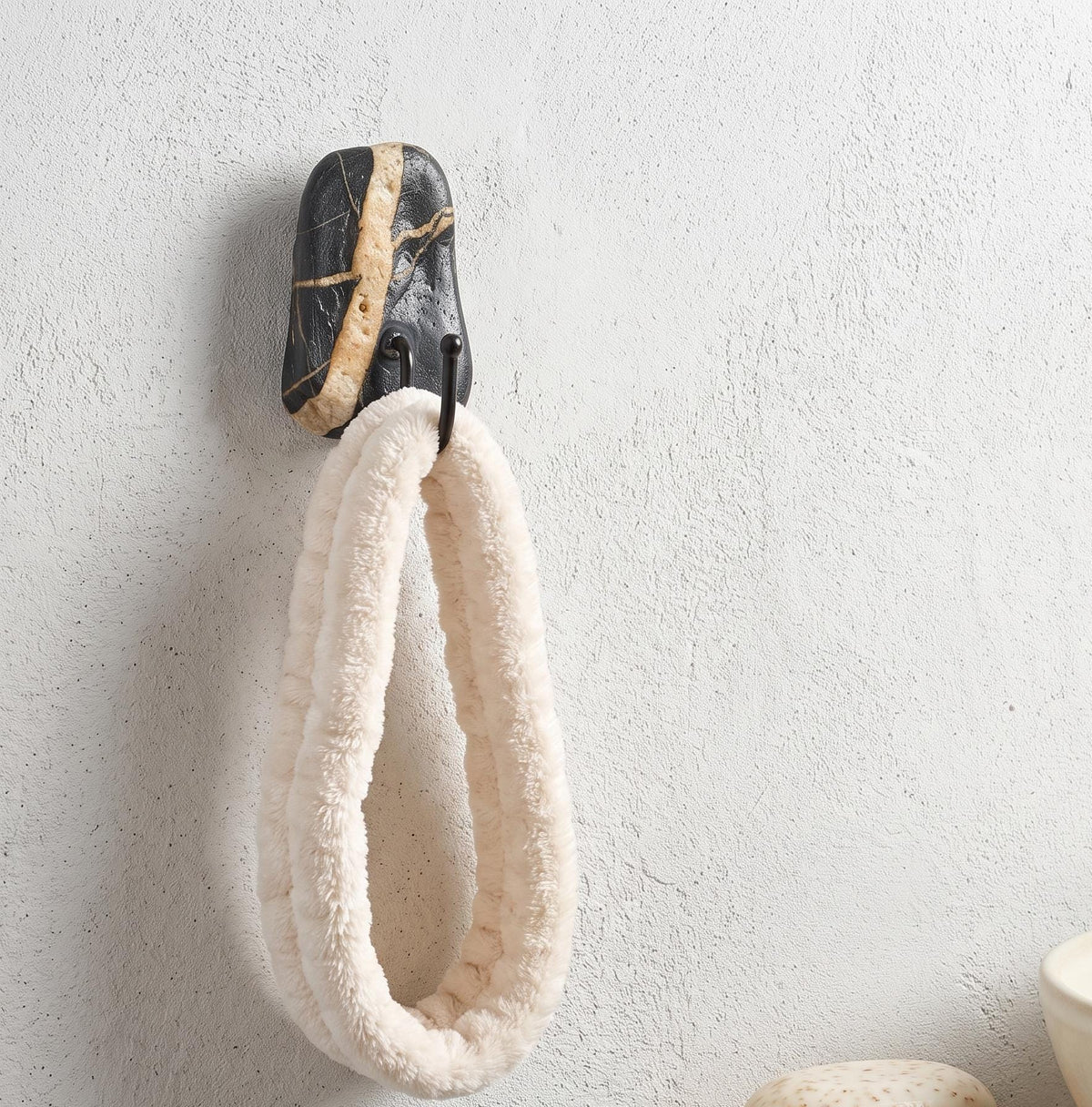 Small Bathroom Towel Hooks & Washcloth Holder: Natural Stone – natural stone bathroom accessory – alternate view