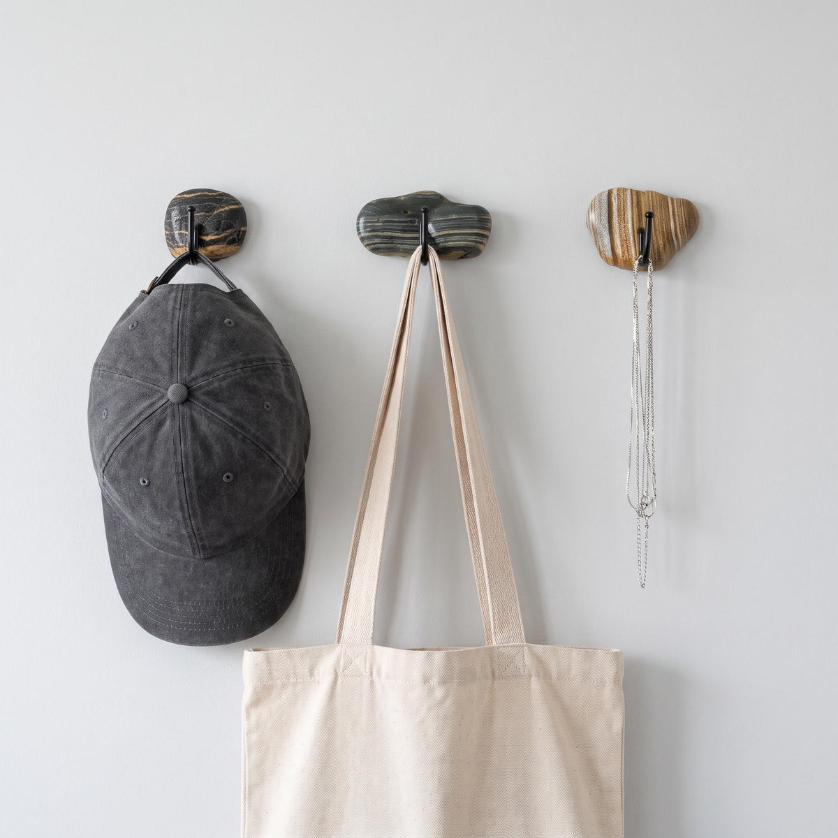 Hat Hooks & Scarf Holder: Natural Stone Adhesive Bag Hook – natural stone wall hook or rack – alternate angle