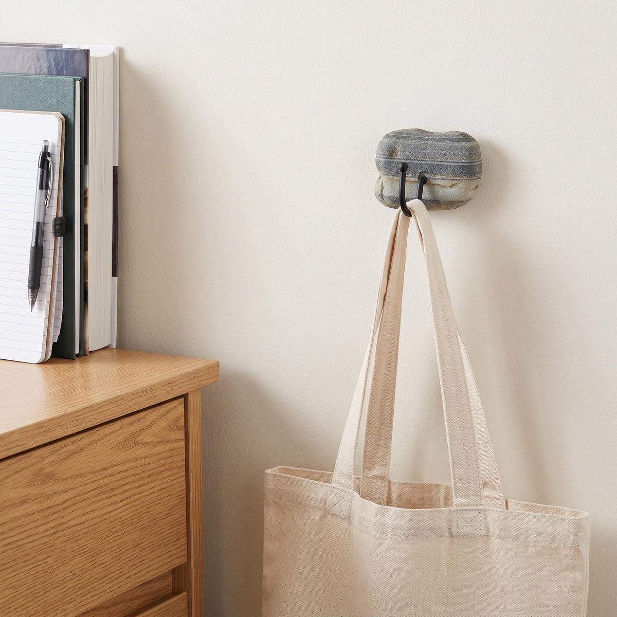 Hat Hooks & Scarf Holder: Natural Stone Adhesive Bag Hook – natural stone wall hook or rack – detail view