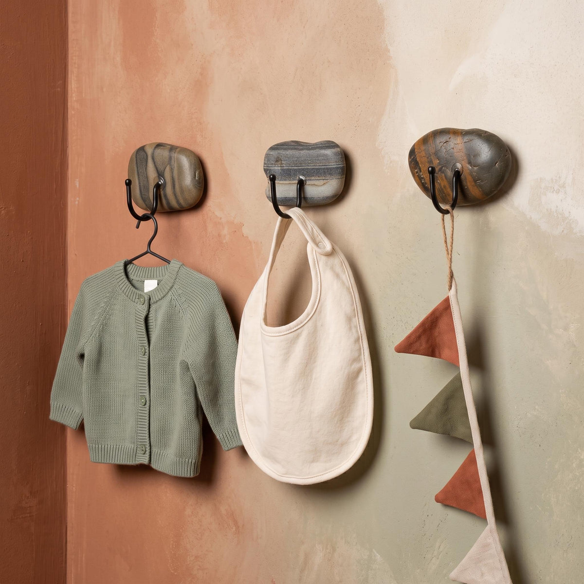 Nursery & Kids Room Wall Hooks – natural stone wall hook or rack – alternate angle