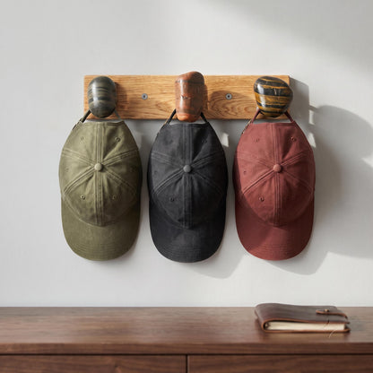 Baseball Hat Rack — Natural Stone & Aromatic Cypress Wooden Wall – natural stone wall hook or rack – primary product view