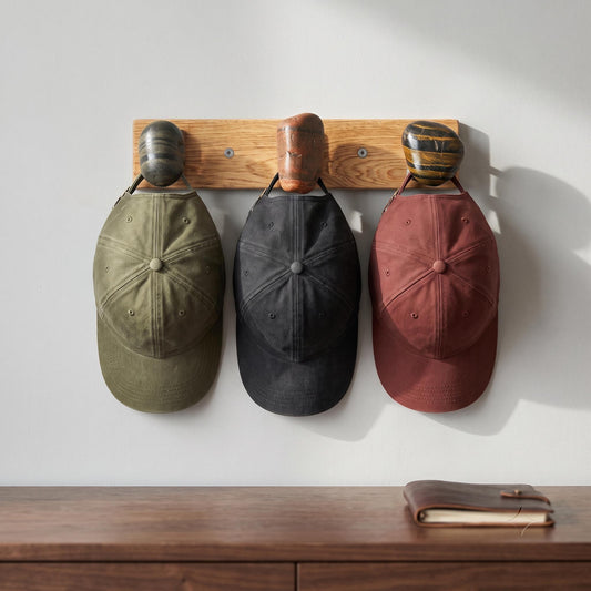 Baseball Hat Rack — Natural Stone & Aromatic Cypress Wooden Wall – natural stone wall hook or rack – primary product view