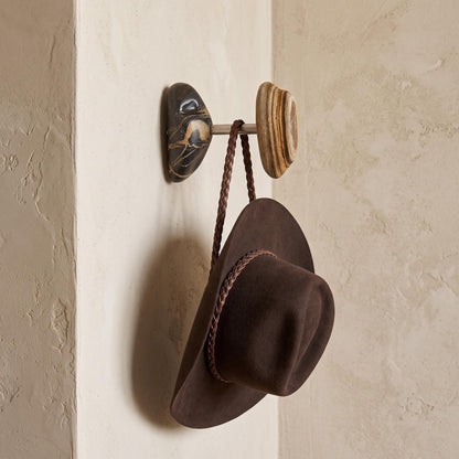Baseball Hat Rack — Natural Stone & Aromatic Cypress Wooden Wall – natural stone wall hook or rack – alternate angle
