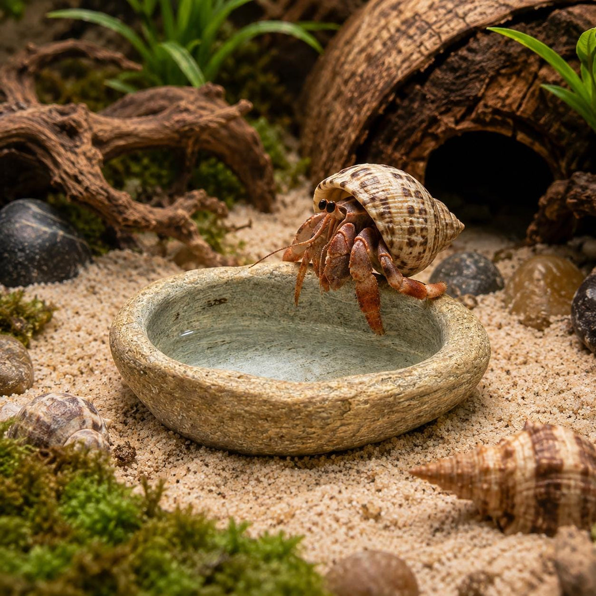 Hermit Crab Food Bowl – natural stone terrarium accessory – alternate view