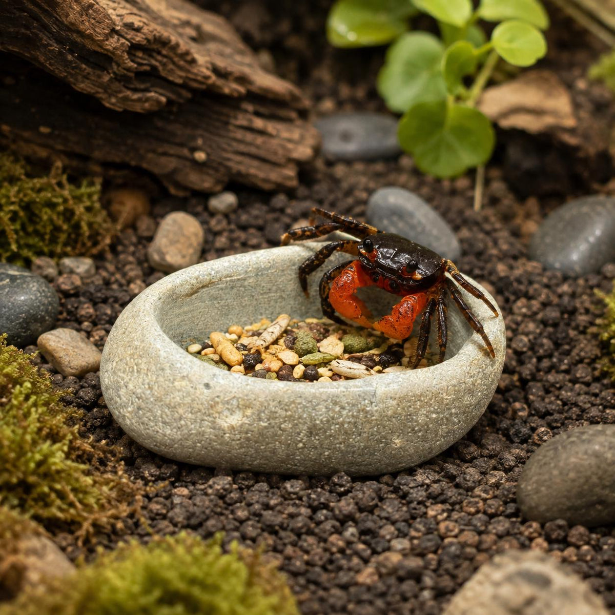 Vampire Crab Feeding Bowl – natural stone terrarium accessory – alternate angle