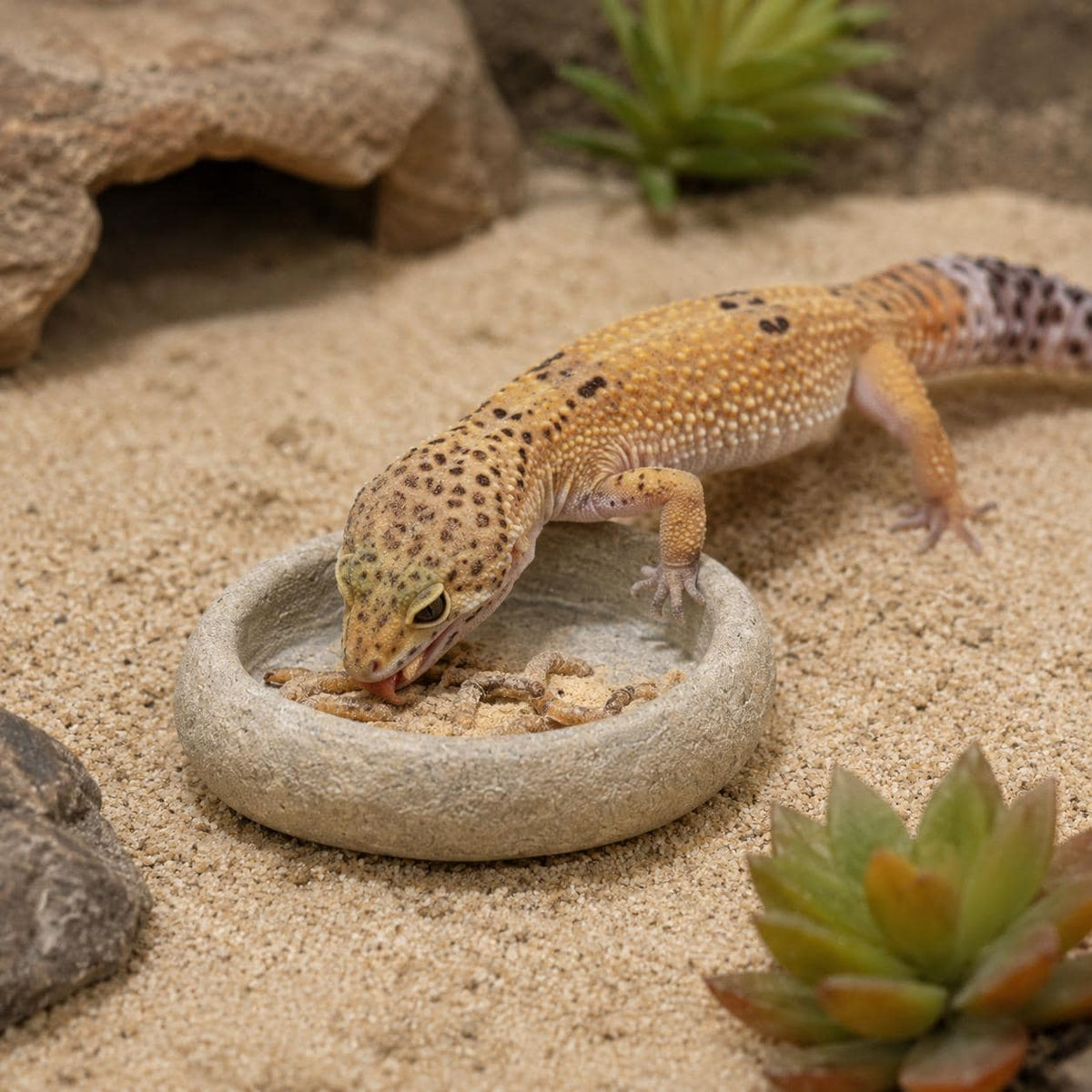 Gecko Stone Bowl – natural stone terrarium accessory – product detail