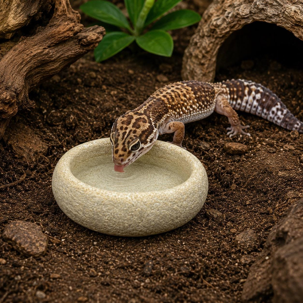 Gecko Stone Bowl – natural stone terrarium accessory – detail view