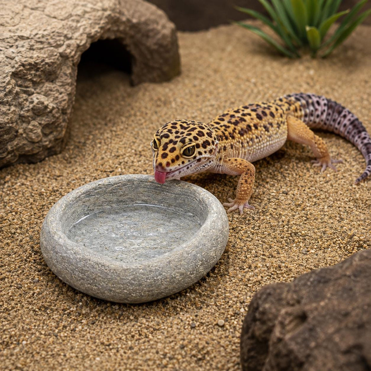 Leopard Gecko Stone Feeding Bowl – natural stone terrarium accessory – primary product view