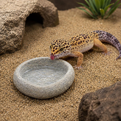 Leopard Gecko Stone Feeding Bowl – natural stone terrarium accessory – primary product view