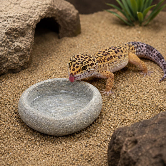 Leopard Gecko Stone Feeding Bowl – natural stone terrarium accessory – primary product view