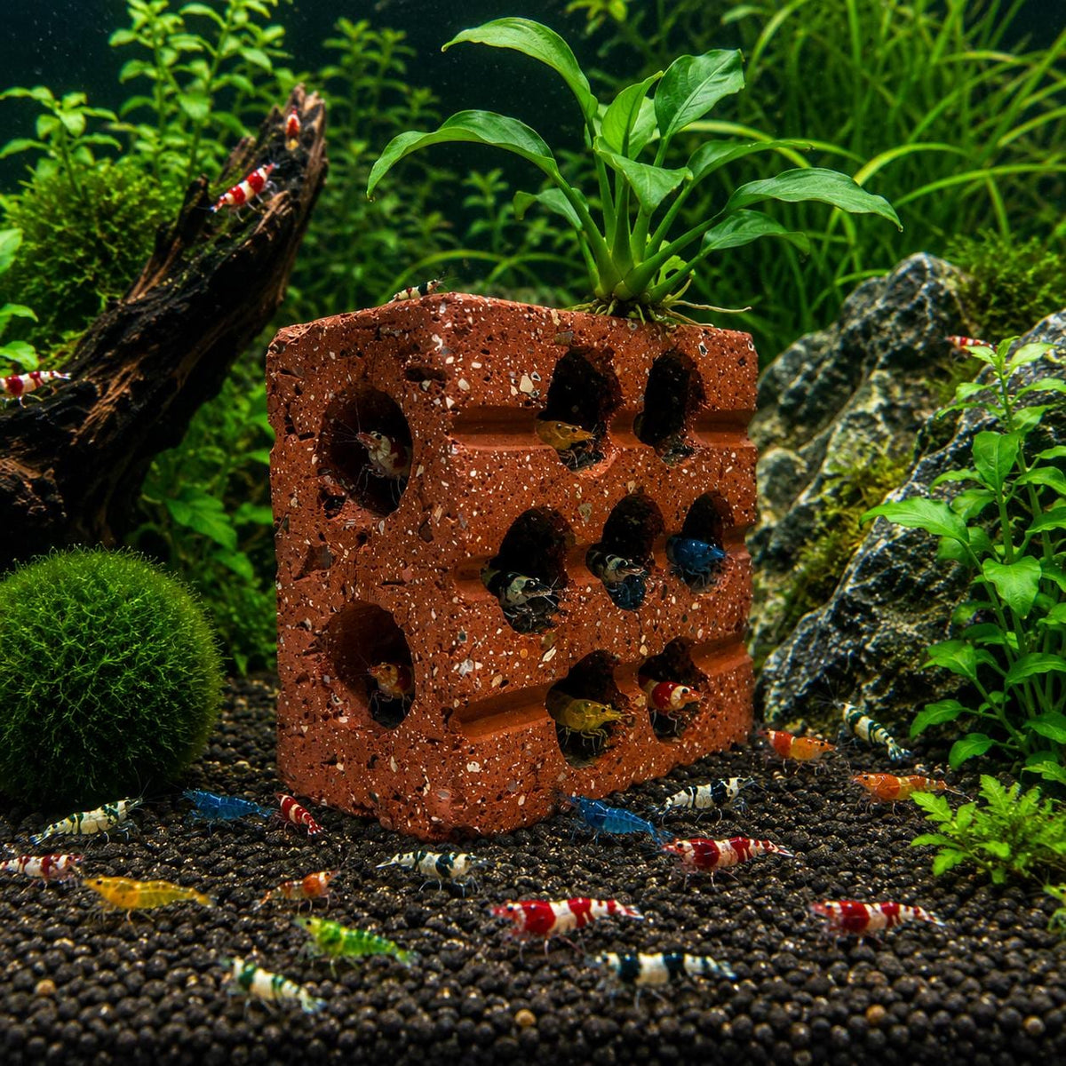 Shrimp Cave Terracotta Hideout – natural stone aquarium accessory – product detail