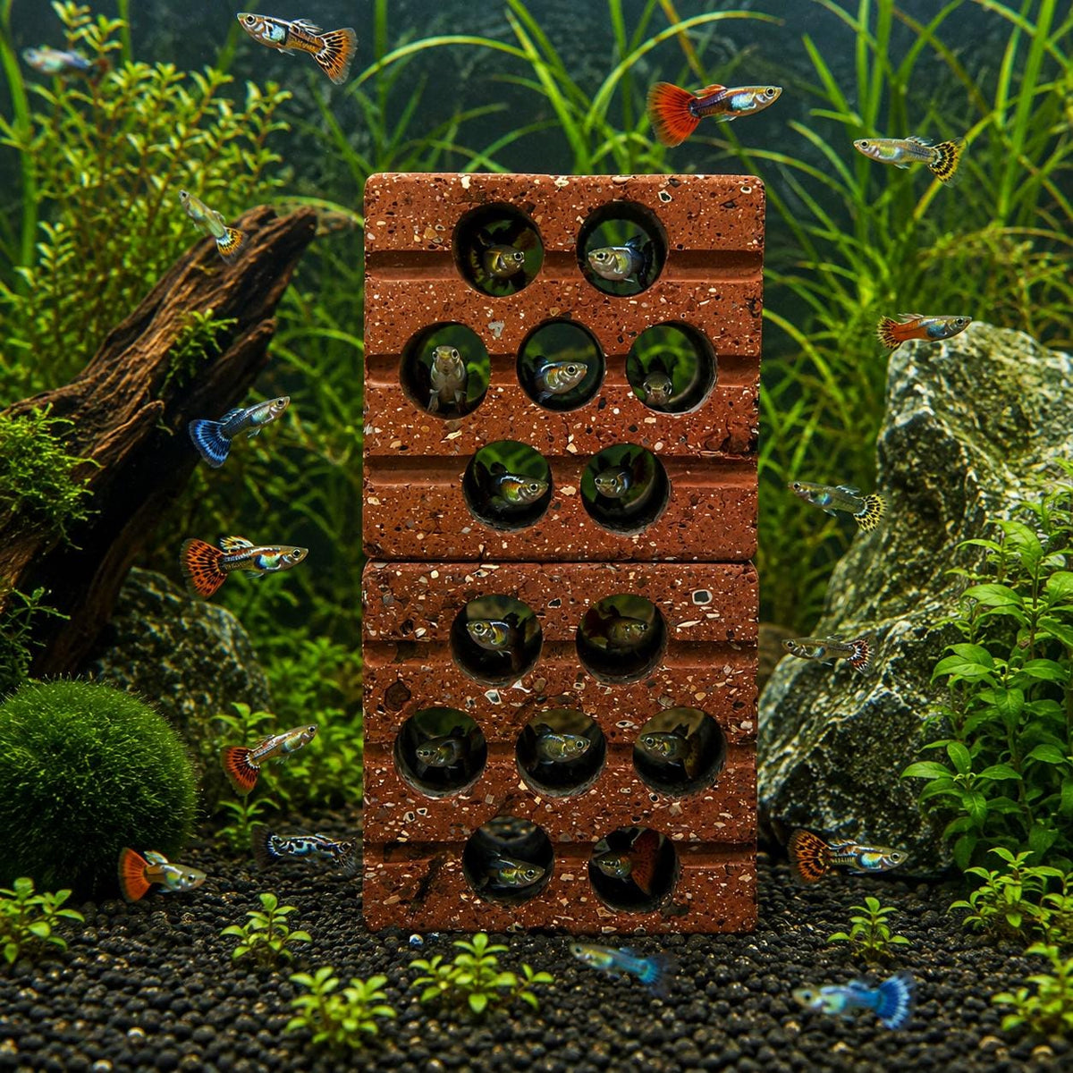 Guppy Hideout Cave – natural stone aquarium accessory – detail view
