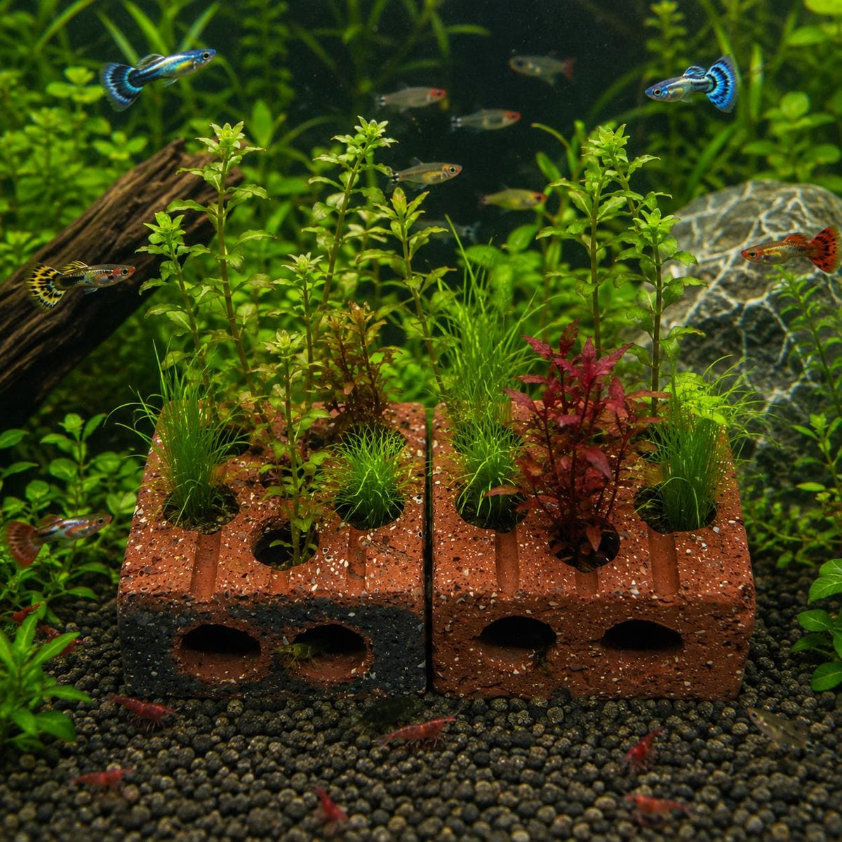 Aquarium Planter Brick With Shrimp Cave – natural stone aquarium accessory – alternate product view