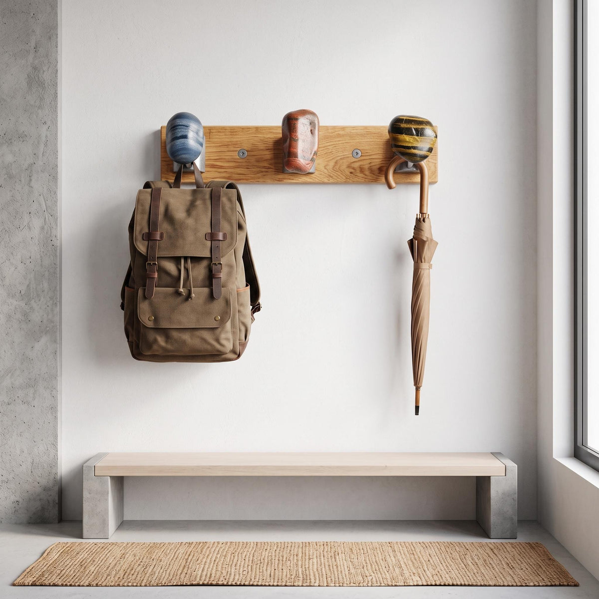 Natural Stone Purse Hook: Heavy Duty Bag Hanger & Backpack Wall – natural stone wall hook or rack – alternate angle