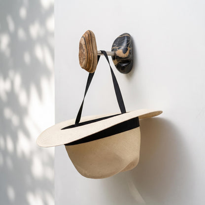 Baseball Hat Rack — Natural Stone & Aromatic Cypress Wooden Wall – natural stone wall hook or rack – detail view
