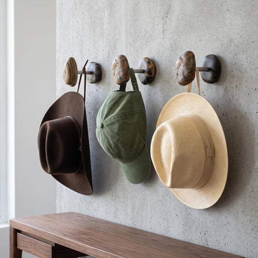 Baseball Hat Rack — Natural Stone & Aromatic Cypress Wooden Wall – natural stone wall hook or rack – alternate product view