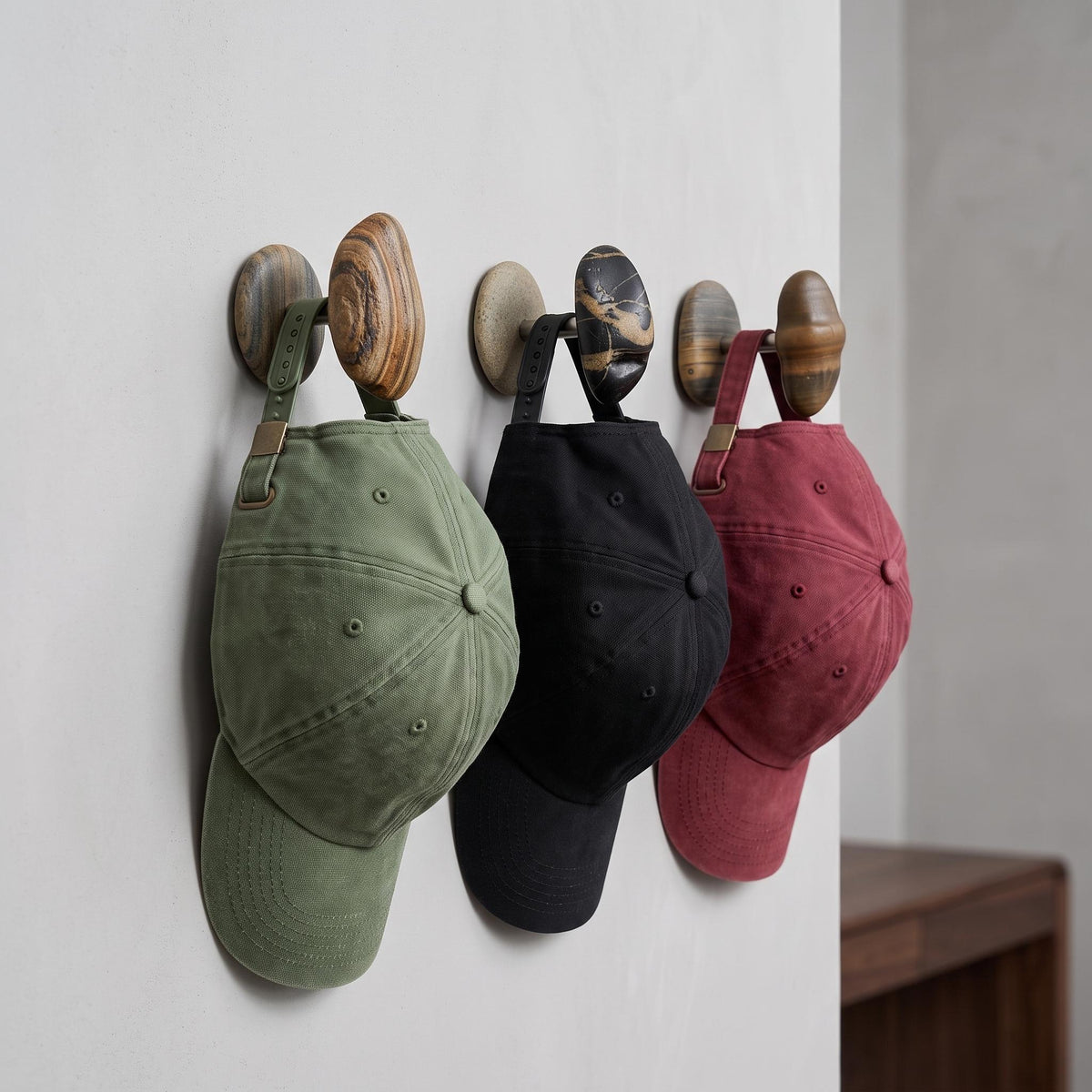 Baseball Hat Rack — Natural Stone & Aromatic Cypress Wooden Wall – natural stone wall hook or rack – product detail