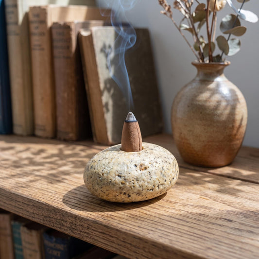 Minimalist Stone Cone Incense Burner: Wabi Sabi Zen Decor – natural stone mindful home accent – alternate product view