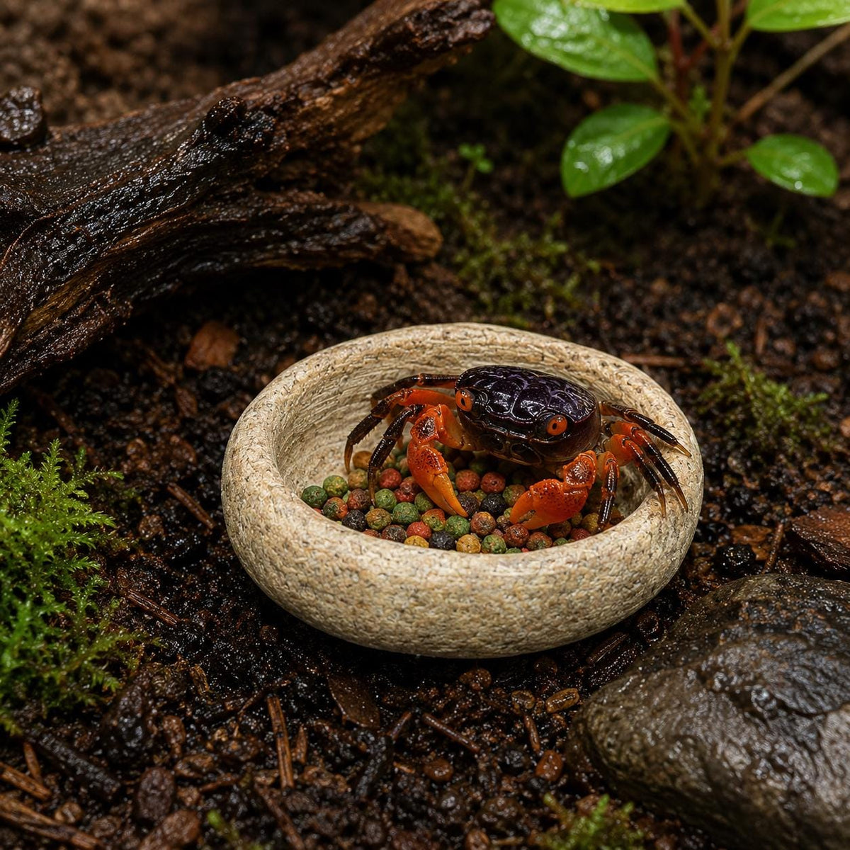 Halloween Moon Crab Bowl – natural stone terrarium accessory – alternate view