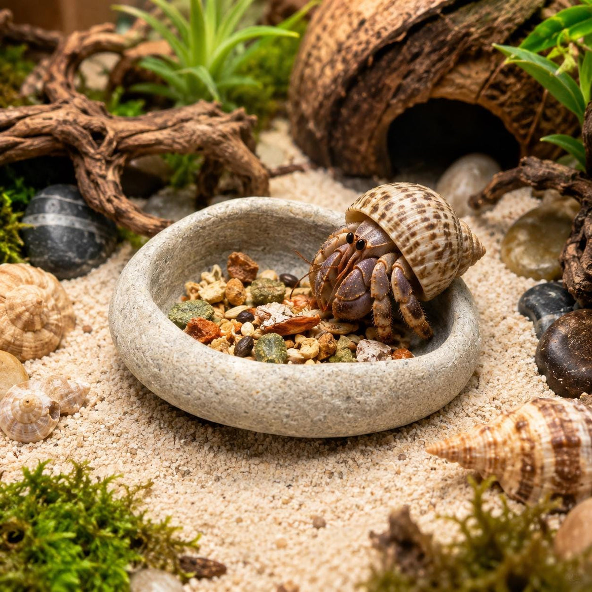 Hermit Crab Food Bowl – natural stone terrarium accessory – alternate angle