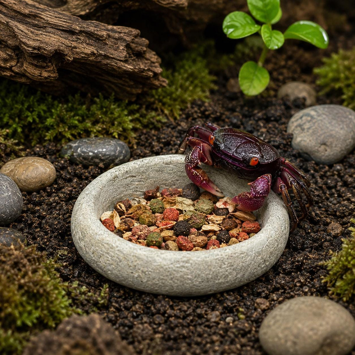 Vampire Crab Feeding Bowl – natural stone terrarium accessory – alternate view