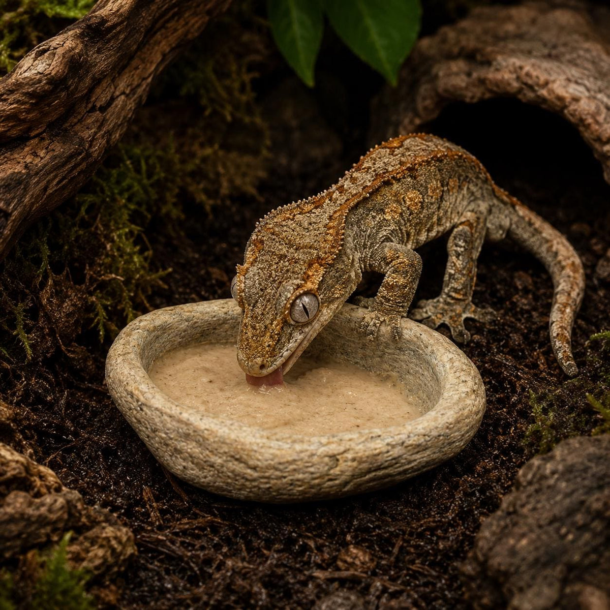 Gecko Stone Bowl – natural stone terrarium accessory – product detail