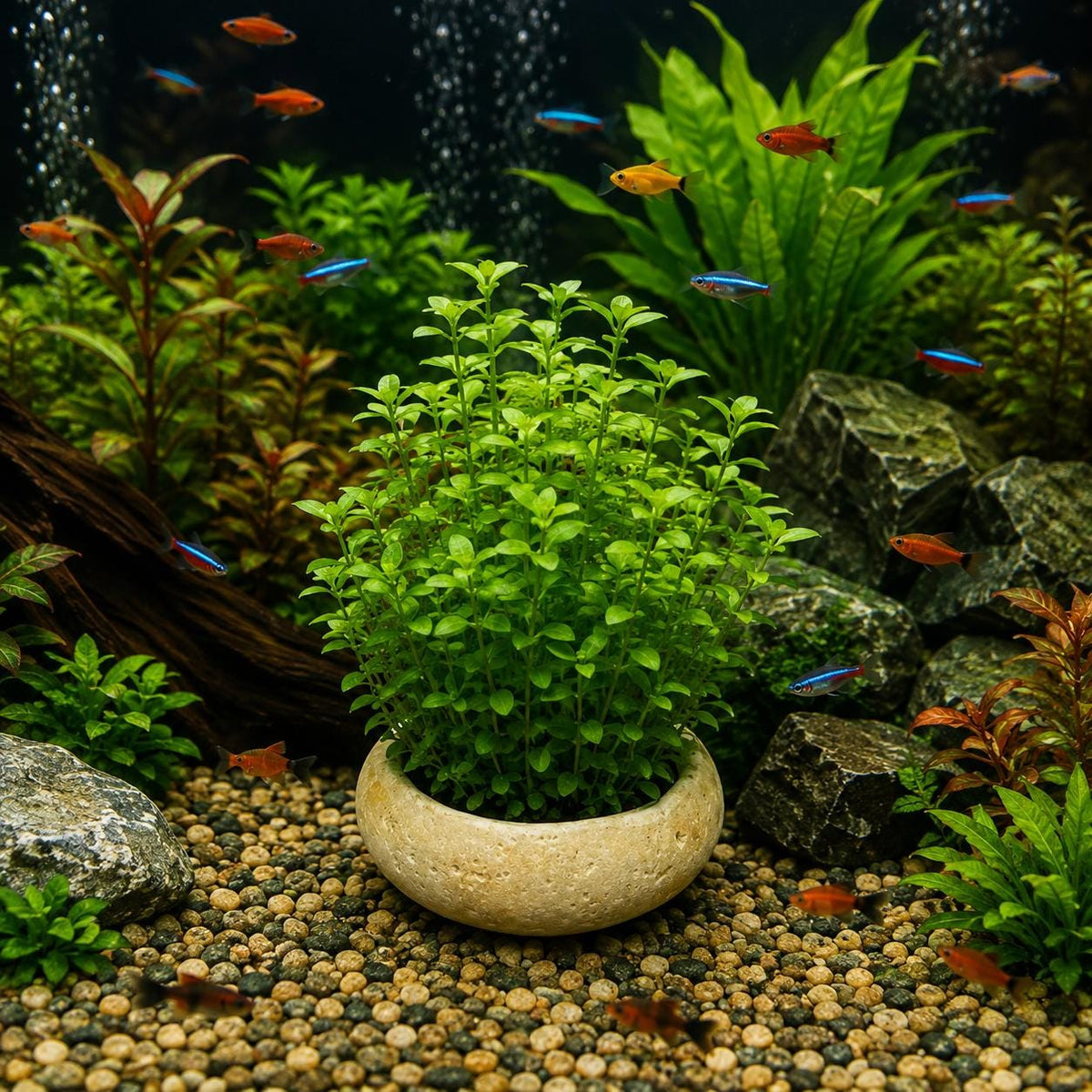 Natural Stone Aquarium Plant Holder – natural stone aquarium accessory – alternate view