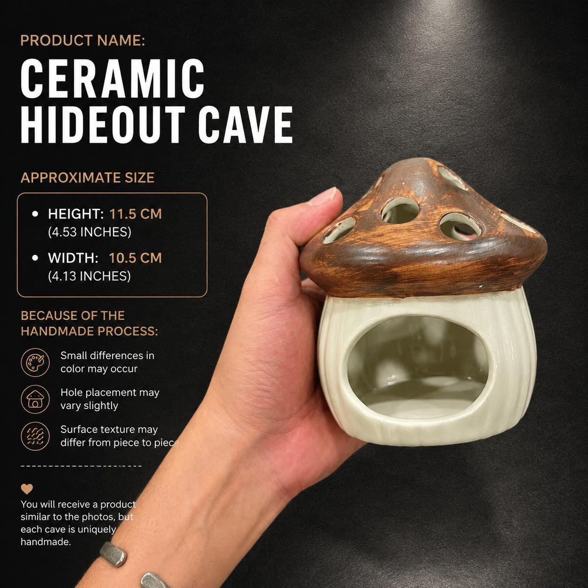 Ceramic Shrimp Cave – natural stone aquarium accessory – detail view