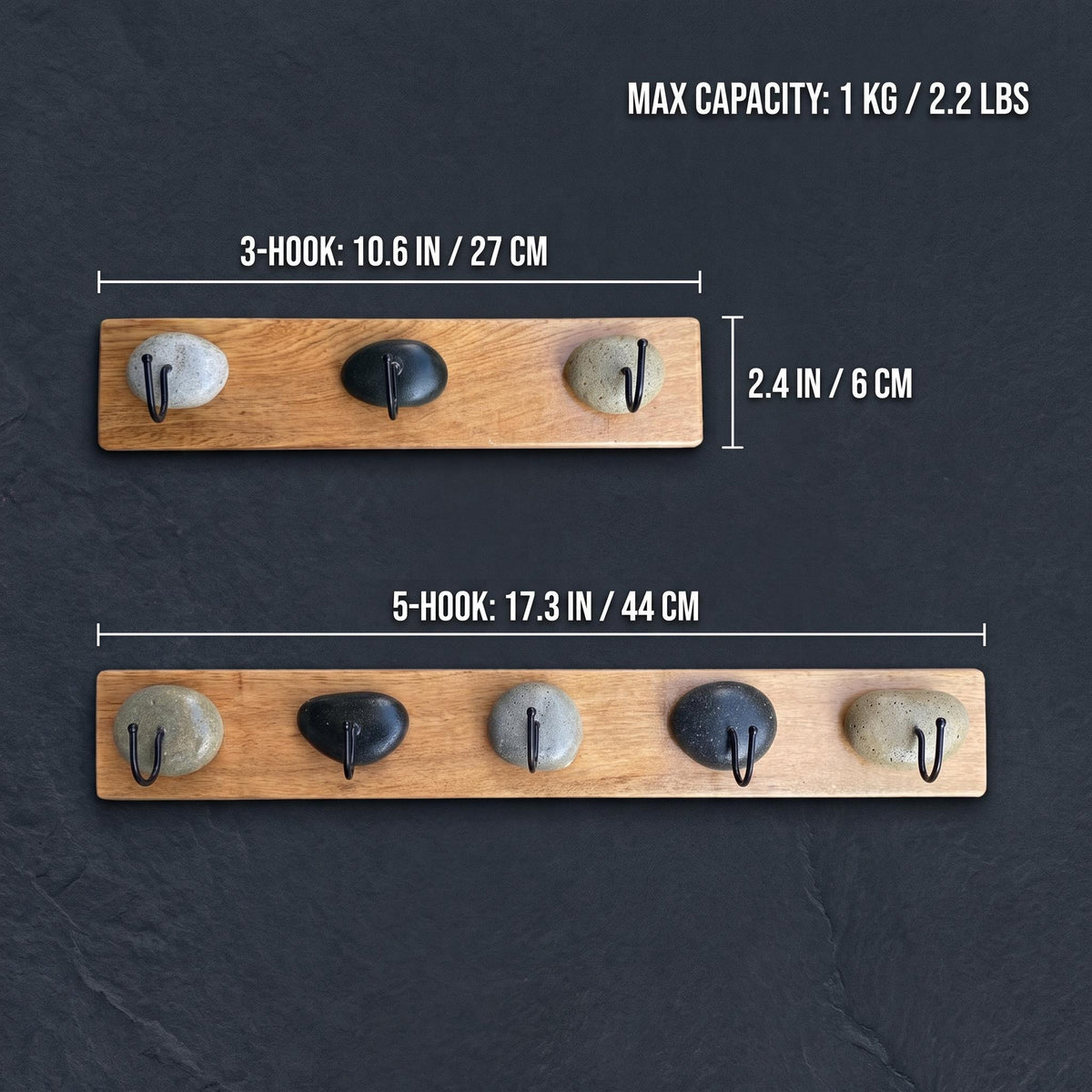 Key Rack Wall - River Stone & Cypress Wood Key Hanger – natural stone wall hook or rack – product detail