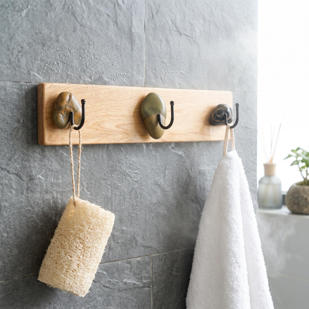 Key Rack Wall - River Stone & Cypress Wood Key Hanger – natural stone wall hook or rack – product detail