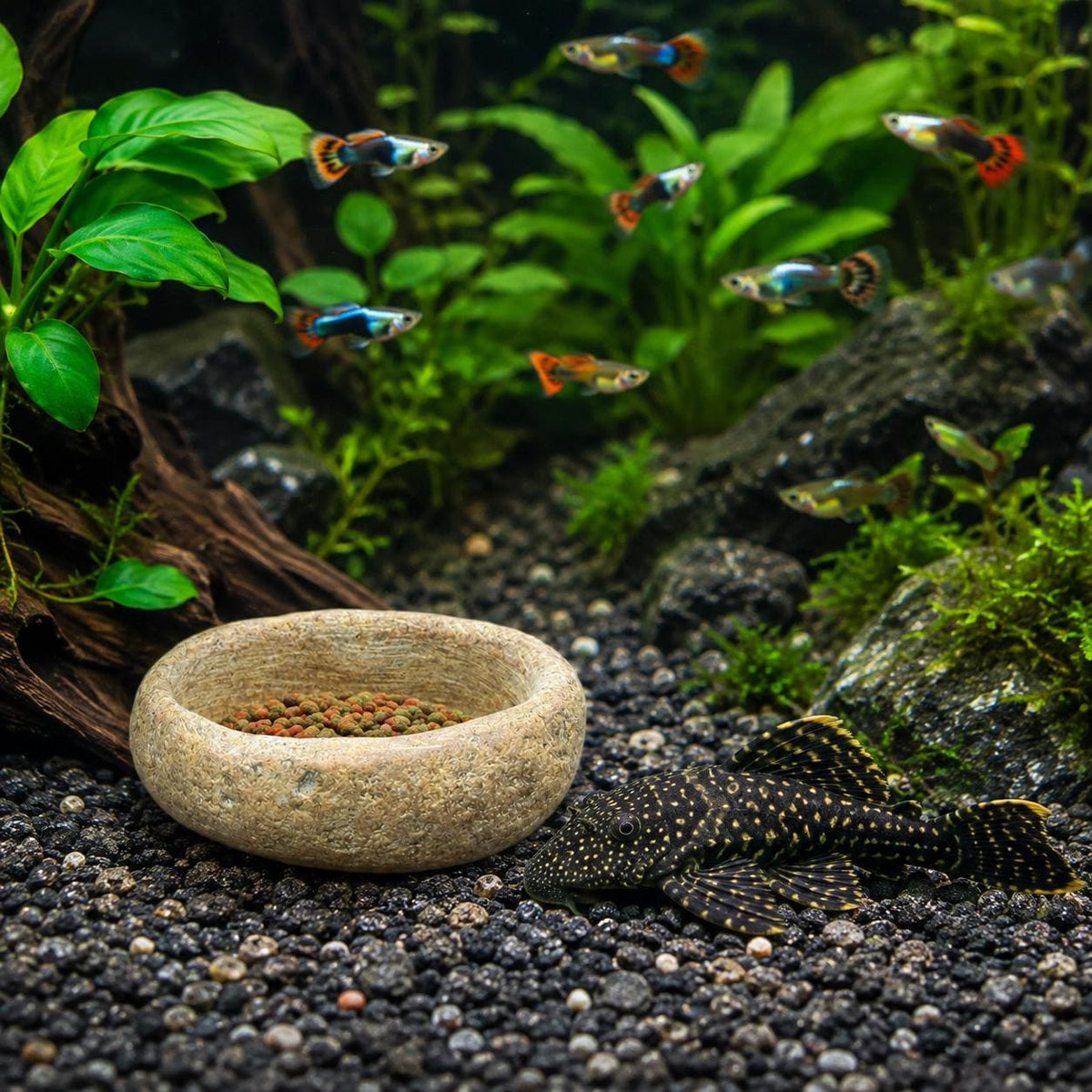 Pleco Feeding Plate – natural stone aquarium accessory – alternate view