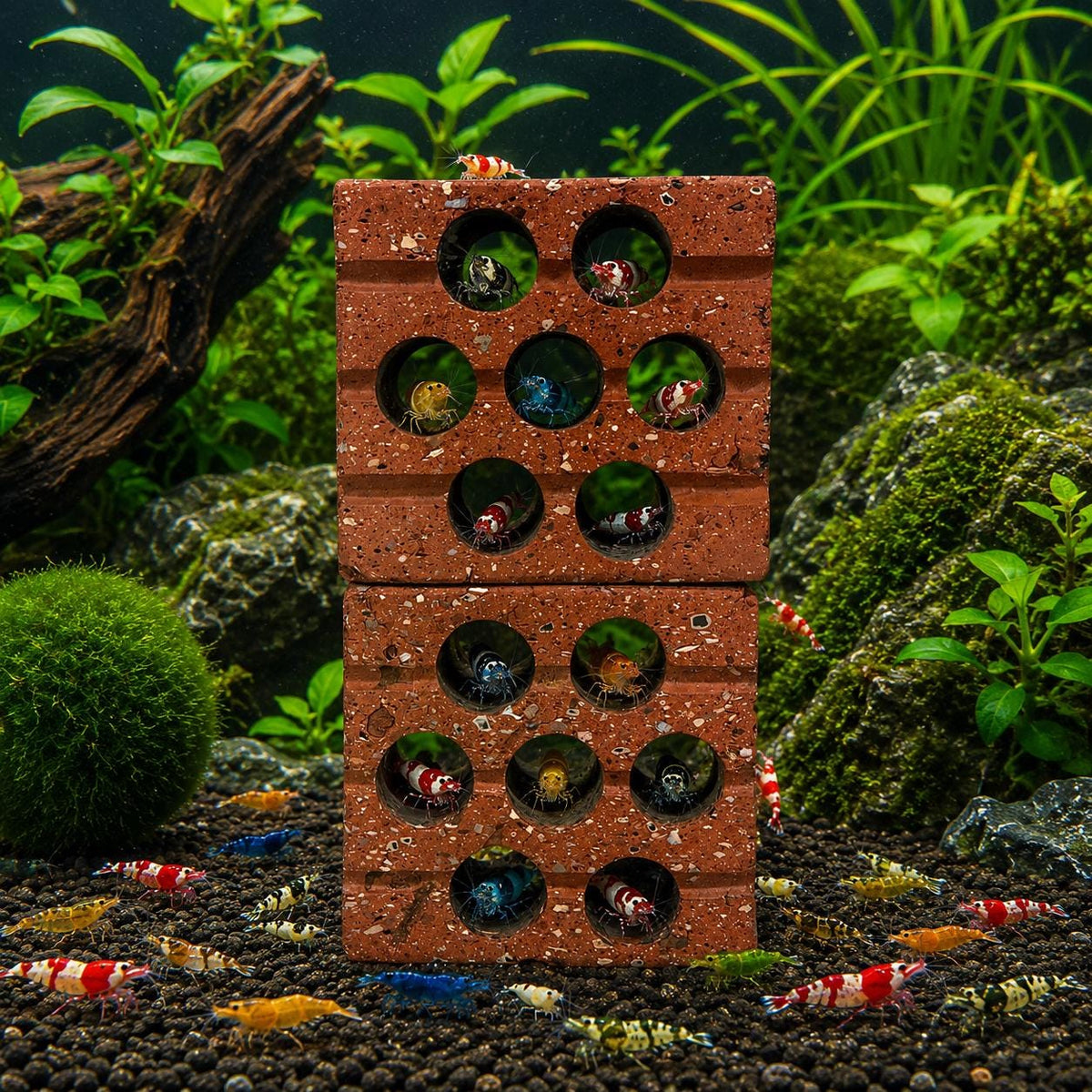Shrimp Cave Terracotta Hideout – natural stone aquarium accessory – detail view