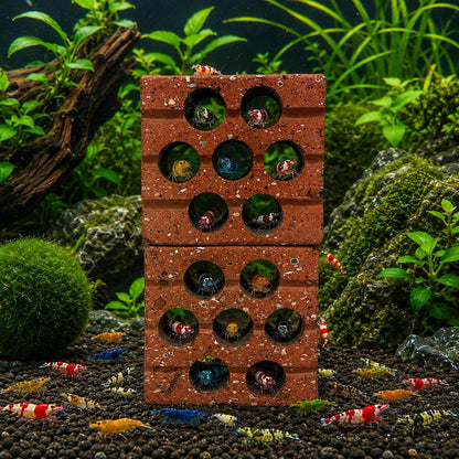 Shrimp Cave Terracotta Hideout – natural stone aquarium accessory – detail view
