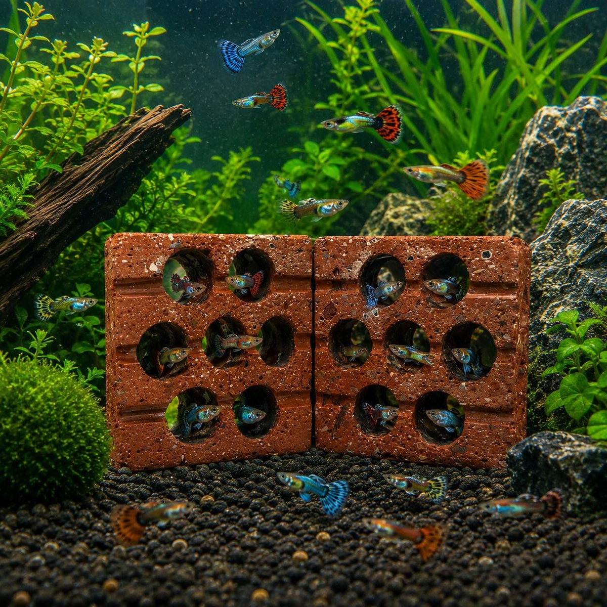 Guppy Hideout Cave – natural stone aquarium accessory – alternate angle
