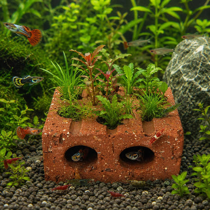 Aquarium Planter Brick With Shrimp Cave – natural stone aquarium accessory – product detail