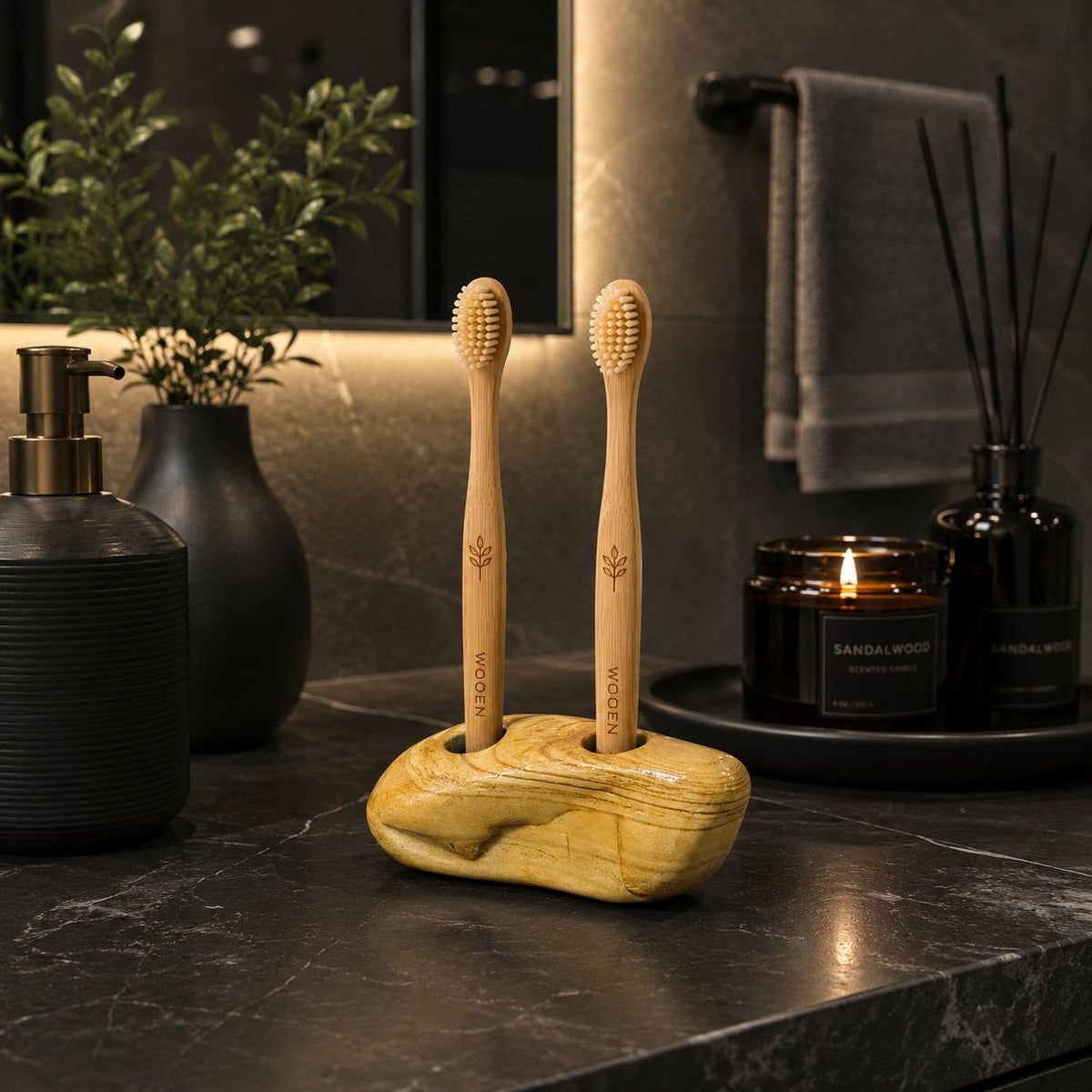 Natural Stone Toothbrush Holder – natural stone bathroom accessory – alternate angle
