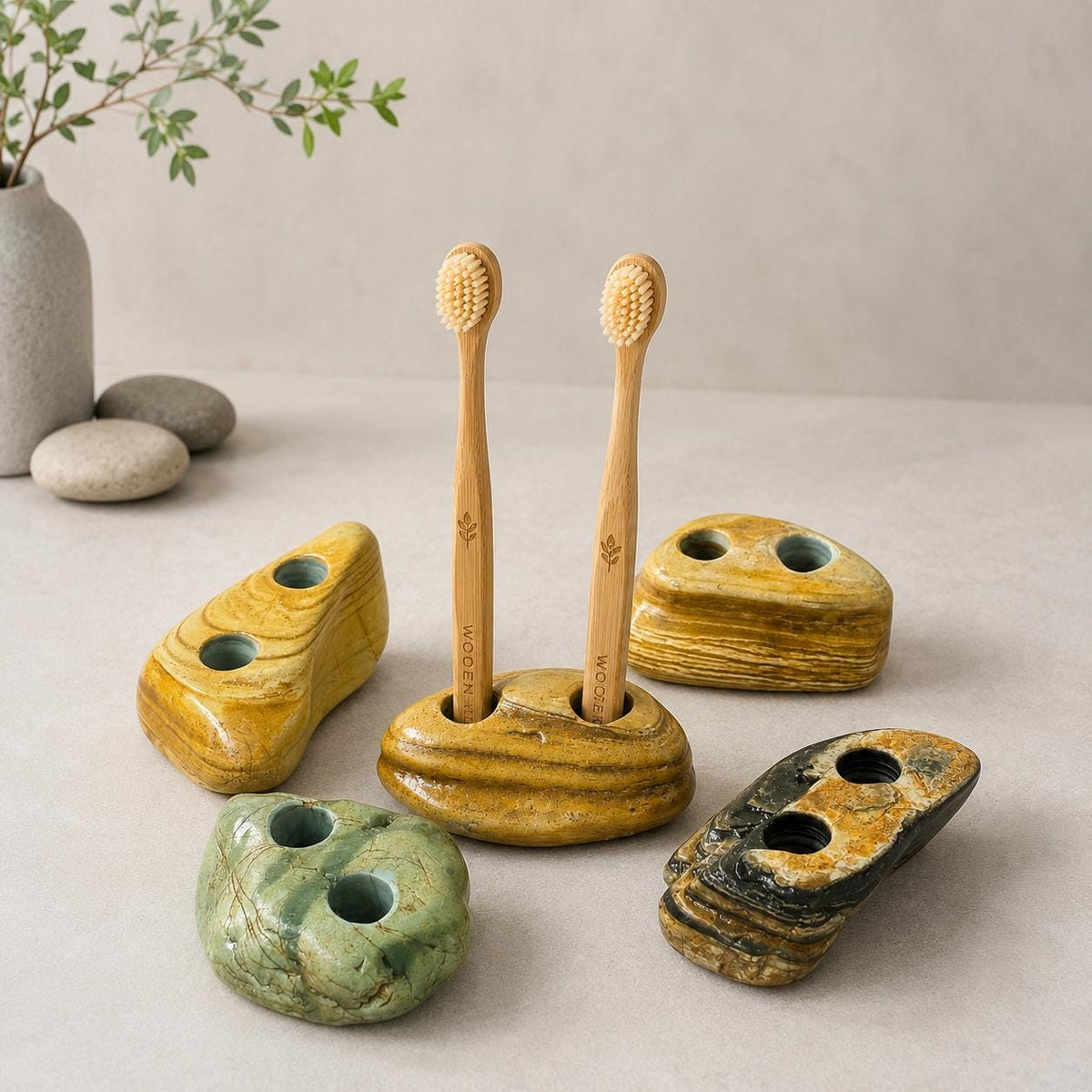 Natural Stone Toothbrush Holder – natural stone bathroom accessory – primary product view