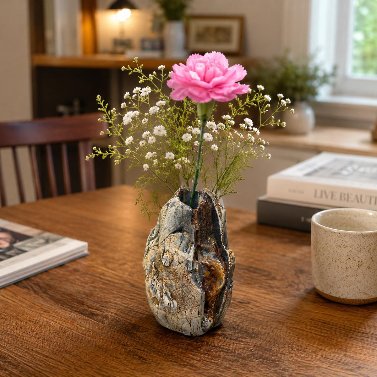 Flower Vase - Mini Flower Vase – natural stone planter or floral display – alternate angle