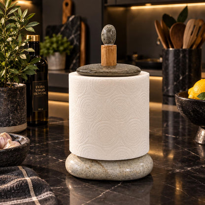 Rustic Paper Towel Holder – natural stone kitchen and dining accessory – detail view
