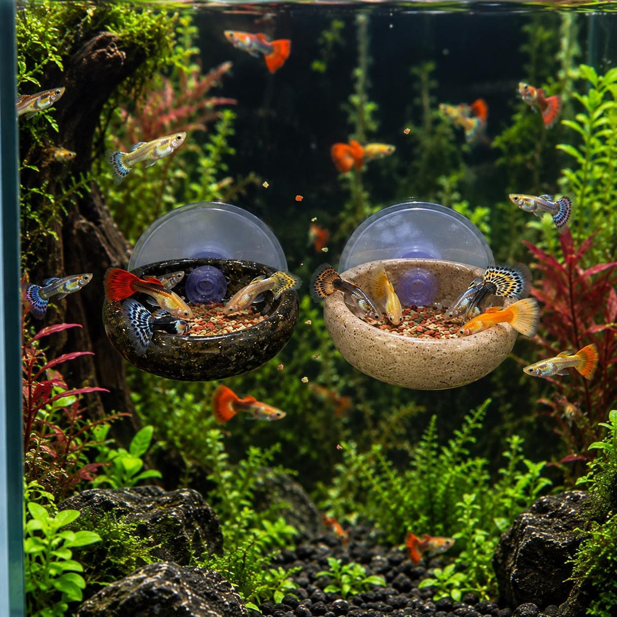 Natural Stone Fish Feeding Bowl – natural stone aquarium accessory – alternate angle