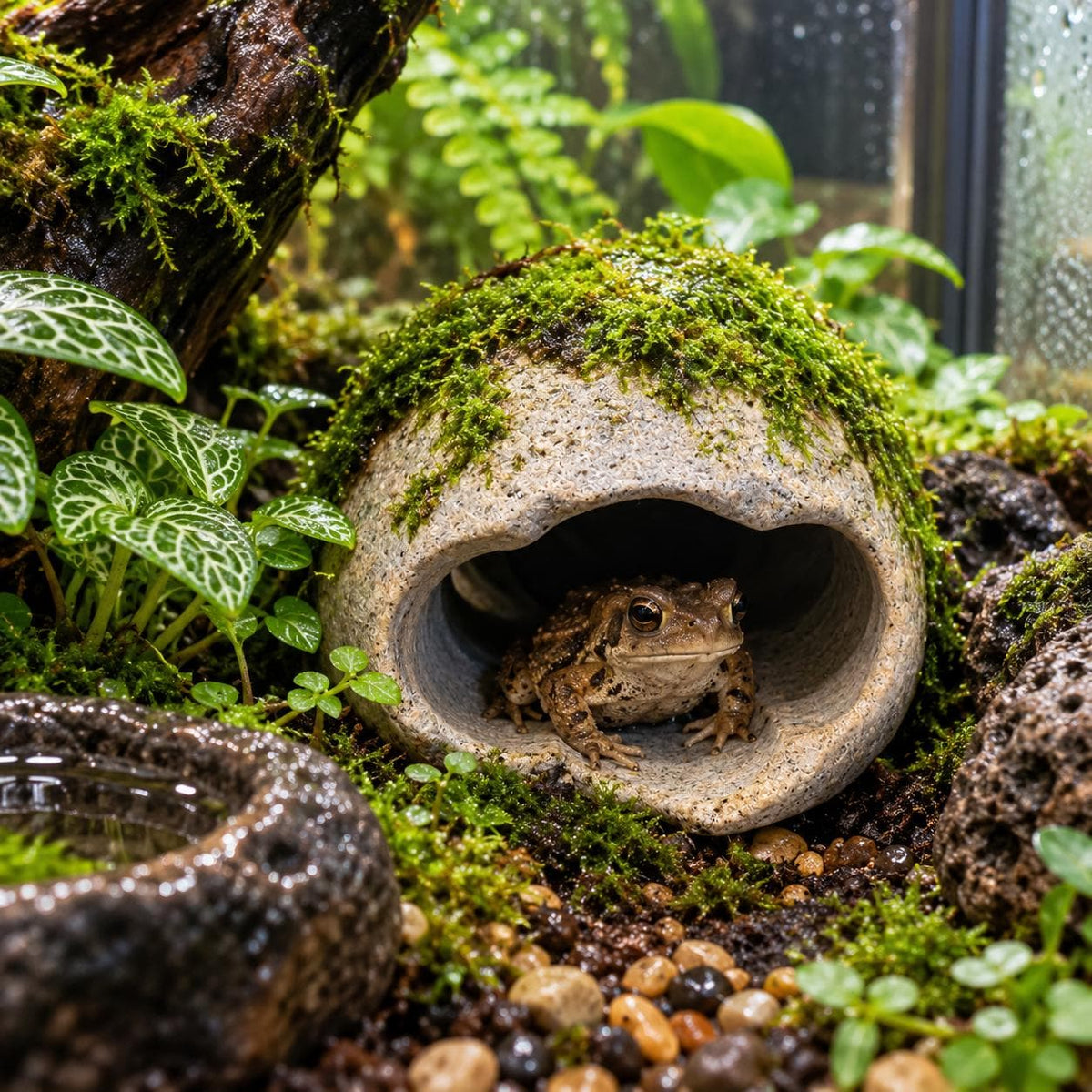 Toad Hide - Toad Hideout – natural stone terrarium accessory – alternate angle