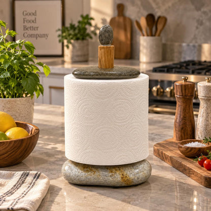 Rustic Paper Towel Holder – natural stone kitchen and dining accessory – alternate angle