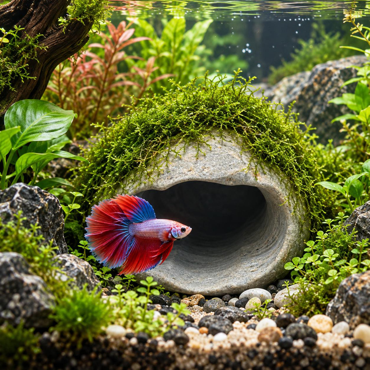 Betta Cave - Betta Fish Cave – natural stone aquarium accessory – alternate angle
